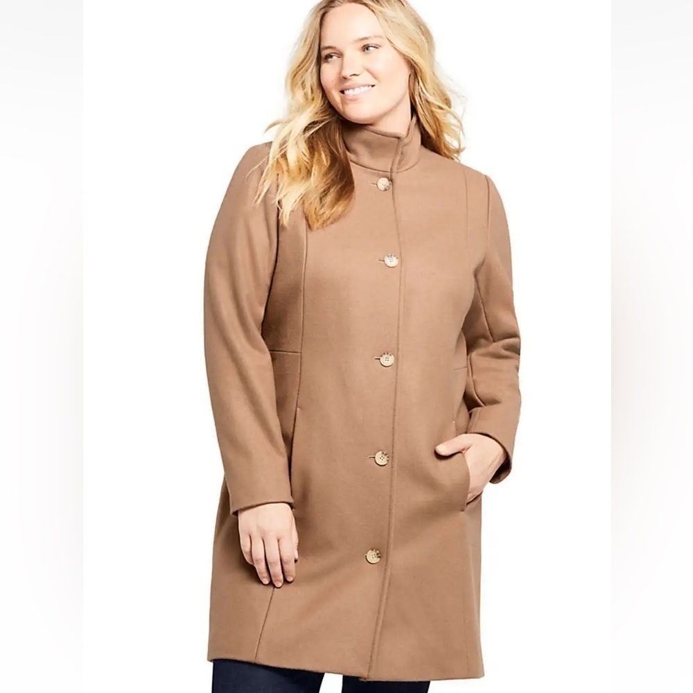 NWT Land’s End Wool Camel Long Coat Plus Size 20W